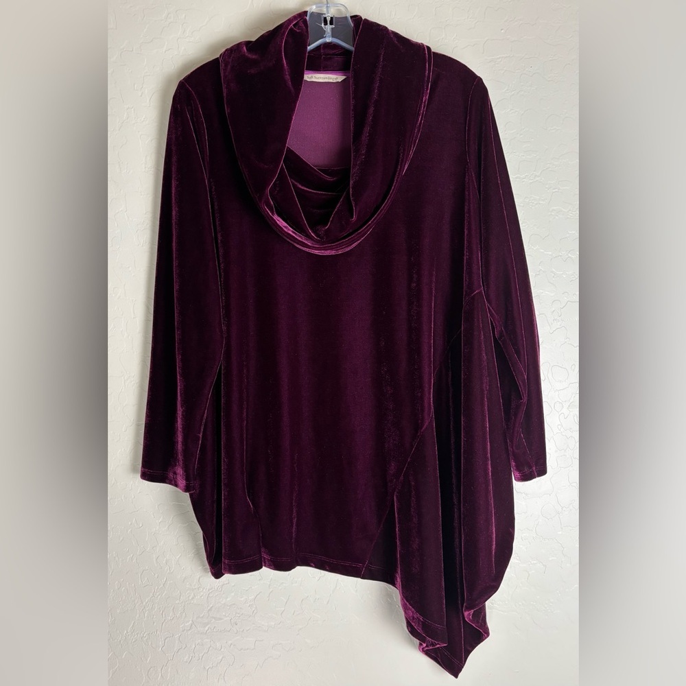 Soft‎ Surroundings Purple Velvet Cowl Neck Asymmetrical Hem Tunic Top Plum 1371
